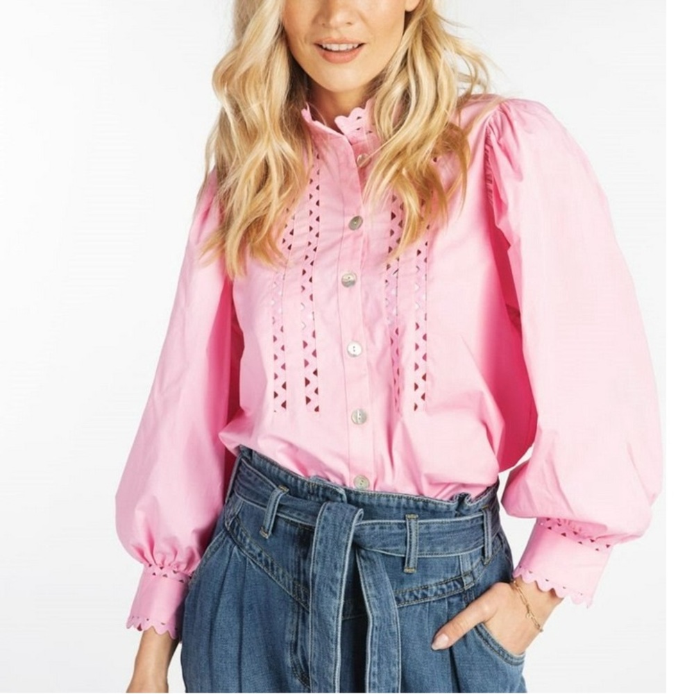 Esqualo puffed sleeve pink cotton poplin blouse - Picture 2 of 11